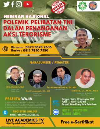 Academics TV & CID UIN SUSKA Riau Gelar Webinar Polemik PelibatanTNI Dalam Penanganan Aksi Terorisme